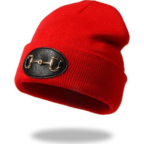 New Men Women Knitted Hat Decorative buckle Letter D Ski Warm Winter Beanie Skullies Caps Fashion Hip Hop Casual Beanies Hats