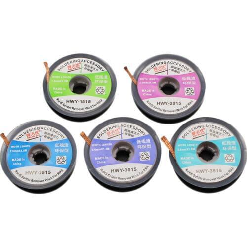 5pcs 1.5mm 2.0mm 2.5mm 3mm 3.5mm Width Length 1.5M Desoldering Braid Solder Remover Wick Wire Lead Cord Flux Repair Tool