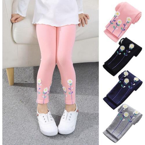 2-7T Girl Leggings Pants Kids Cute Floral Stretchy Warm Trousers Girls Leggings Soft Cartoon Pants