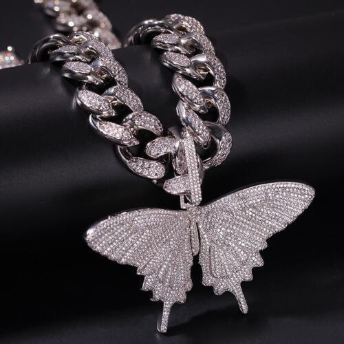 Hip Hop Micro Pave AAA Cubic Zirconia Bling Ice Out Animal Butterfly Pendants Necklaces for Men Rapper Jewelry Gold Color Black