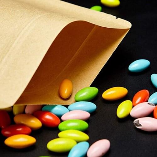 Esealable Bags Stand Up Kraft Paper Bags with Matte Window Food Storage Bags for Packaging Products, Reusable 100 Pcs