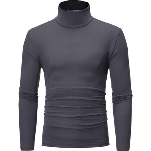 Casual Men T-Shirt Solid Color Long Sleeve Turtleneck Cotton Bottoming Shirt Slim Blouse Men Clothing