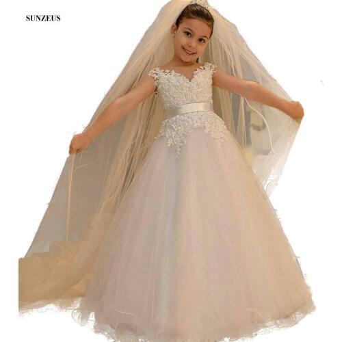 Saudi Arabic Luxury Pearls Flower Girl Dresses 2020 Real Photo Hand-made Appliques Chidren Wedding Party Gown vestidos de flores