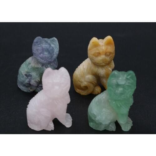 Crystal Statue Carved Cute Cat Fluorite Crystal Lucky Stone Home Decoration Crafts Healing Energy Art Collectible Figurine Gift
