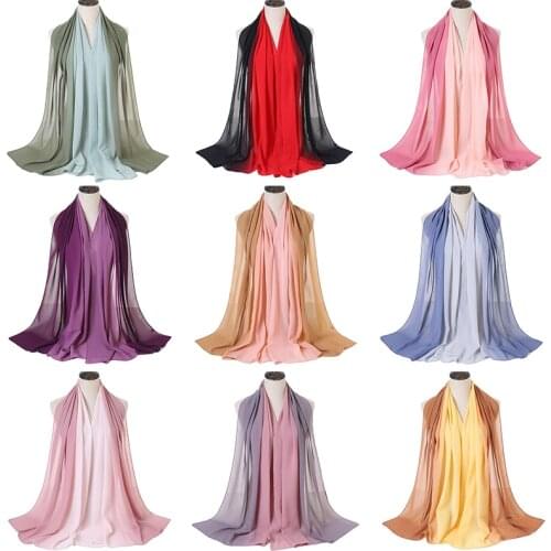 Chiffon Fabric Womens Hijab Scarf Two-color Gradient Color Scarf For Woman Fashion 2021 New Style Soft Elegant 180x70cm 1Piece