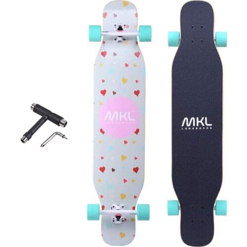 Skateboard 43.3 Inches 4-Wheel Double Kick 7-Layer Canadian Maple Longboard Skateboard for Beginner Adult Youth Gift,Love