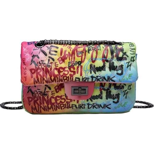 Bag For Women Fashion Brand Graffiti Leather Design Womens Bag Casual Tote Shoulder Bag Ladies Handbag Colorful Mini Purse