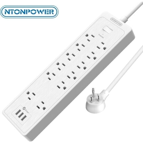 NTONPOWER Power Strip US Plug Extension Board Surge Protectot Extension Socket With 12Ports 3USB Extension Cable For Home Office