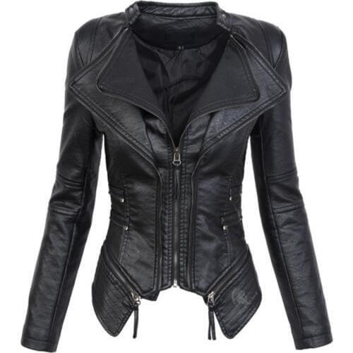 Gothic faux leather PU Jacket Women Winter Autumn Fashion Motorcycle Jacket Black faux leather coats Outerwear Coat HOT