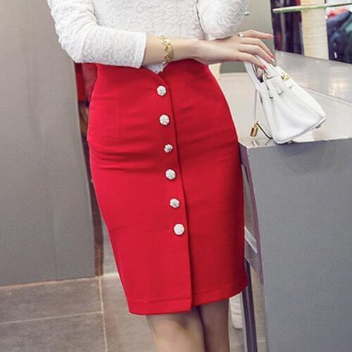 England Style New Womens Single-breasted High Waist Fish Mouth Skirt Professional Pack Hip One Step Skirt faldas mujer S-5XL