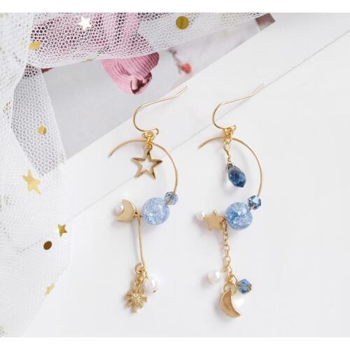 Simple Earth Universe Moon Star Clip Earrings No Pierced Kawaii Geometric Semicircle Half Round Clip on Earrings Women