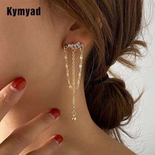 Kymyad Earrings 2021 Trend Crystal Tassel Chains Long Earrings For Women Gold Color Exquisite Star Decorated Earring