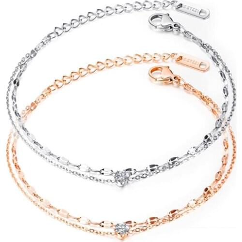 Stainless Steel Minimalist Fashion Delicate Rose Gold Cubic Zirconia Stone Women Bracelet Bangle Gift For Him