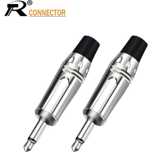 10pcs 3.5MM Mono Male Plug Nickle Plated 2 Pin Headset Earphone Jack Audio Converter Adapter Soldering Wire Conector