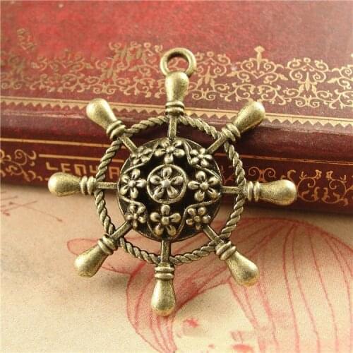 10pcs 2018 new ancient bronze retro ship wheel steering wheel pendant nautical series jewelry wholesale