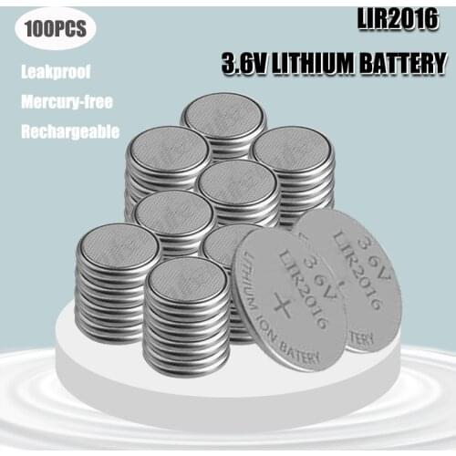 100PCS LIR2016 3.6V Rechargeable Li-ion Lithium Button Cell Batteries Charge 500 Times Replace CR2016 Primary