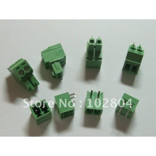 100 pcs Angle 2pin/way Pitch 3.81mm Screw Terminal Block Connector Green Color Pluggable Type with angle pin