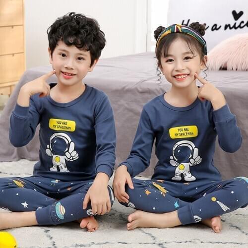 Childrens Cotton Pajamas Sets Winter Cartoon Pyjamas Baby Girls Boys Clothes Cartoon Kids Sleepwear Long Sleeve Tops Pants 2pcs