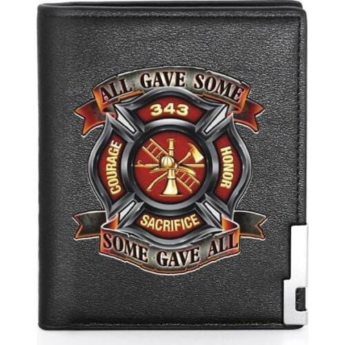 343 Firefighter Commemorate Printing Mens Wallet Leather Purse For Male Credit Card Holder Short Slim Bifold Wallet Pocket