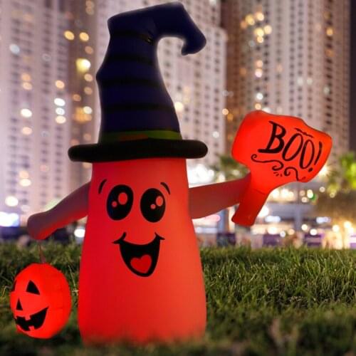 5 FT Halloween Inflatable Cute Ghost with Dunces Cap Blow Up Kids Outdoor Toys with 12 Color Changing LED Light Up Decoration