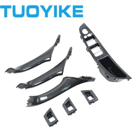 7PCS LHD RHD Car Carbon Fiber ABS Interior Inner Door Pull Handle Trim Cover Panel For BMW 5-Series F10 F11 F18 520 525 530 535
