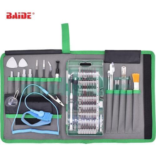 BAIDE 80 in 1 Tools Set Screwdrivers Bit With Oxford Cloth Antistatic Wrist Strap Tool Set for iPhone Mobile Phone Pc