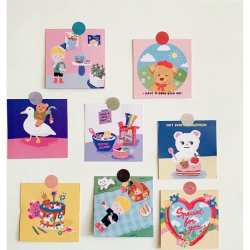 Cartoon Cute Boy Bear Decorative Card Korean Ins Postcard Greeting Card Kawaii Illustration Diy Background Wall Sticker 8 Sheets