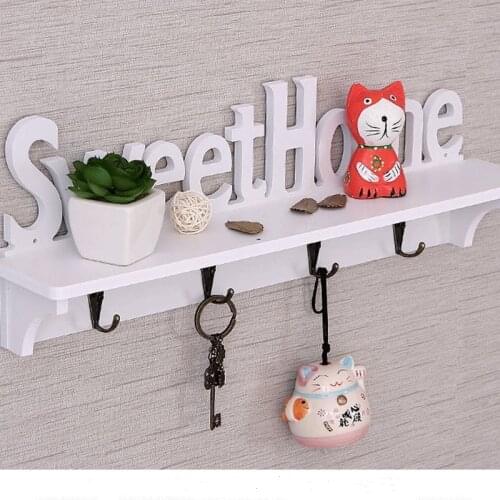47x8cm Sweet Home Shelves Hat Key Holders Wood Wall Hook Door Mounted Wood Shelf Coat Hat Clothes Home Storage Holder Hook Type