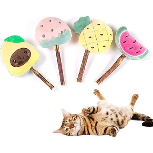 Dorakitten 4Pcs/Set Catnip Fruit Toys Plush Creative Fun Assorted Silvervine Stick Cat Chew Toy Pet Supplies Cat Favors