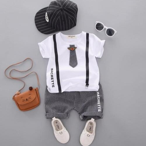 Summer Children Baby Boys Girls Short sleeve Clothes Cotton Gentleman tie T Shirt Pants 2Pcs Toddler Clothing Casual Outfits set