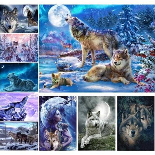 DIY Diamond Painting Wolf Cross Stitch Needlework Mosaic Picture with Rhinestones Decor Gift Full Diamond Embroidery Animals