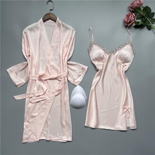 Sexy Lace Floral Women 2PCS Robe Sets Lingerie Summer Rayon Kimono Bathrobe Gown V-Neck Nightgown Sleepshirt Lounge Home Dress