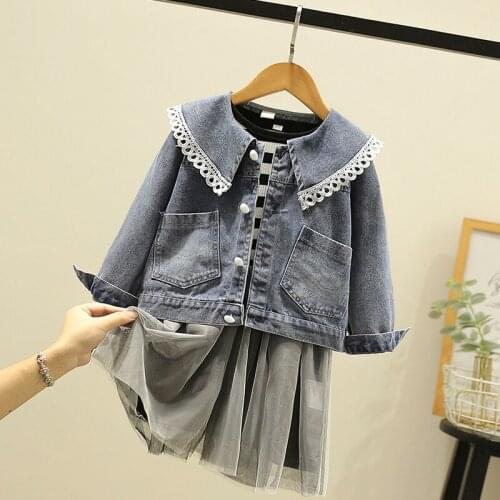 Girls Clothing Sets Autumn Denim Coat & Stripe Dresses Kids Clothes 2PCS Long Sleeve Children Clothes 6 7 8 9 10 11 12 Years