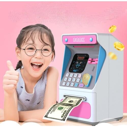 Simulated Face Piggy Bank Safe Money Box Fingerprint Piggy Bank For Banknotes ATM Machine Money Password Kid Gift Decorative Box