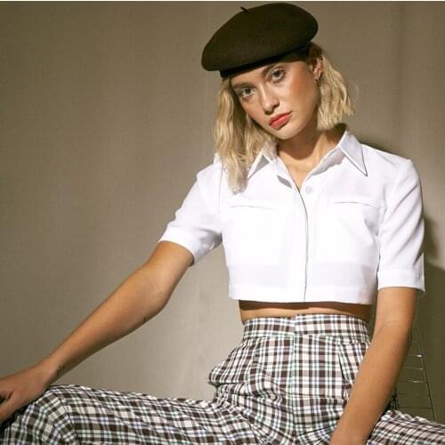 Short White Blouse 2021 Summer New Short Sleeve Pocket Blouse Women Office Lady Blouse