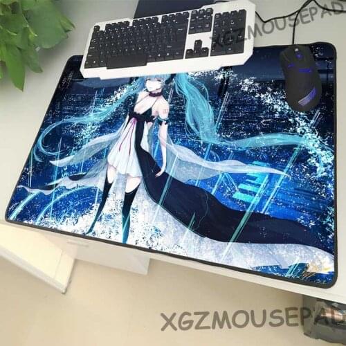XGZ Japanese Anime Large Size Diy Custom Gamer Mouse Pad Black Lock Edge Cute Girl Miku Computer Table Mat Rubber Non-slip 90x40