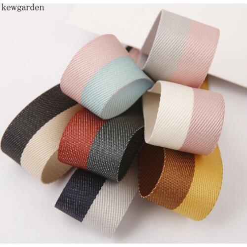 Kewgarden Colors Stripe Ribbons 1" 1.5" 40mm 25mm DIY Bow tie Accessories Cotton Ribbon Handmade Tape Packing Webbing 10 Yards