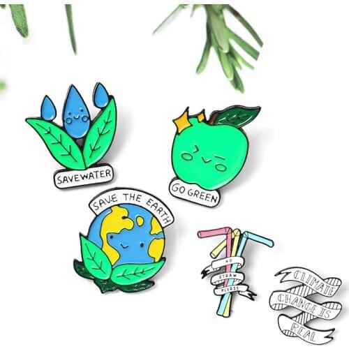 Cartoon Environmental Protection Earth Series Brooches Multicolor Enamel Gold Color Metal Pins Backpack Hat Lapel Badge Jewelry