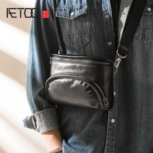 AETOO Leather mens bag, hundred with one-shoulder bag, trendmen sloping bag, head-level cowhide casual mobile phone bag