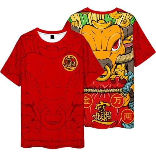 Men Summer T-Shirt Short Sleeve Women Red Print Clothes Tops Tee Shirt Couple Chinese Style Clothes