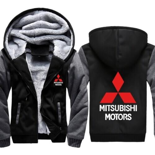 Hoodies Men Mitsubishi Car Logo Print Jacket Mens Hoodies Winter Thicken Warm Fleece cotton Zipper Raglan Coat Male Tracksuits