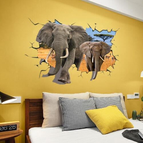 Grassland elephants wall sticker PVC Material DIY wall decals For Living room sofa background wall Childrens room decor sticker