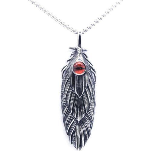 Rany&Roy Newest Red Stone Feather Pendant 316L Stainless Steel Jewelry Biker Style Cool Pendant