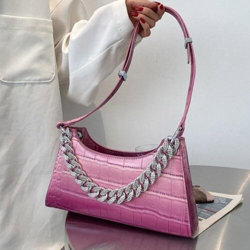 New Women Gradient Color Armpit Shoulder Purse Fashion Thick Metal Chain Shoulder Bags For Women Shining Crystal Crossbody Purse