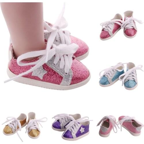 New Arrival 7CM Shoes Fit for 43cm Dolls Baby New Born New Fashion Clothes Sequins Shoes Suit for 18 inches American Doll Shoes