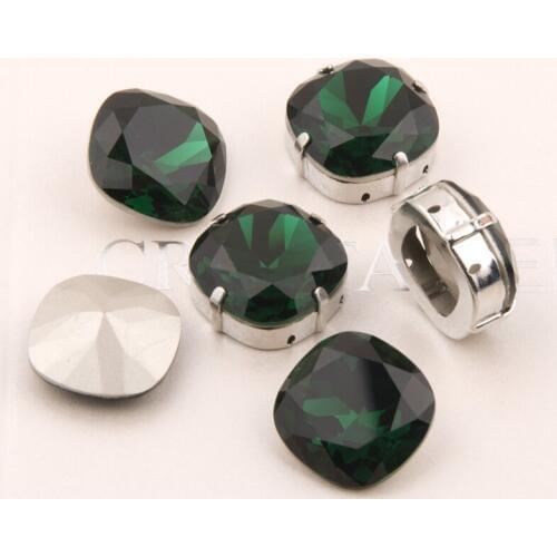 Cushion Cut 4470 Emerald Fat Dquare Crystal Fancy Stone Pointed Back Glass Rhinestones with setting claw for garment making