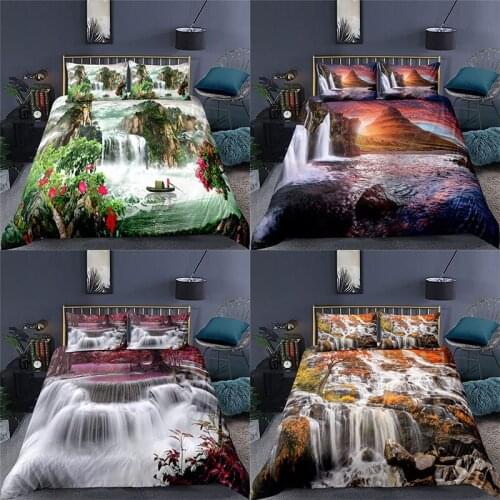 Luxury 3D Waterfall Print 2/3Pcs Bedding Sets Comfortable Landscape Duvet Cover Pillowcase Home Decor Single Queen and King Size