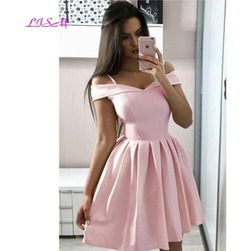 Pink Mini Graduation Party Dress Off the Shoulder Custom Made Prom Gowns A-Line Short Homecoming Dress