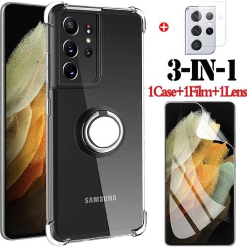 S21 plus, Ring Holder Case for Samsung s21 Cases Glass 360° Transparent Shockproof Case on samsung galaxy s21 ultra Bumper Cover