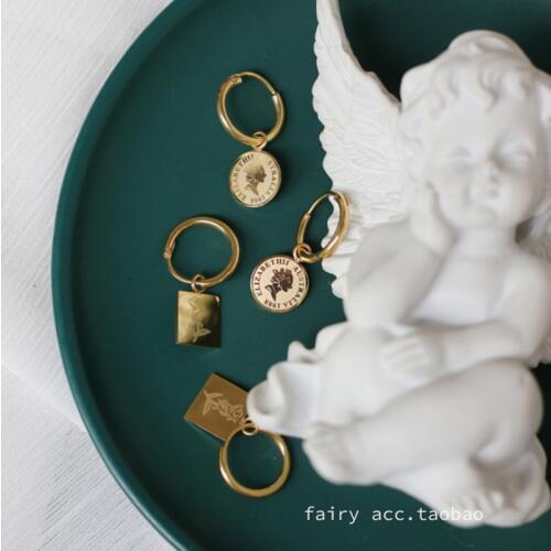 YUN RUO Vintage Queen Coin Stud Earring Hook Rose Gold Color Woman Birthday Gift Titanium Steel Jewelry Never Fade Drop Shipping